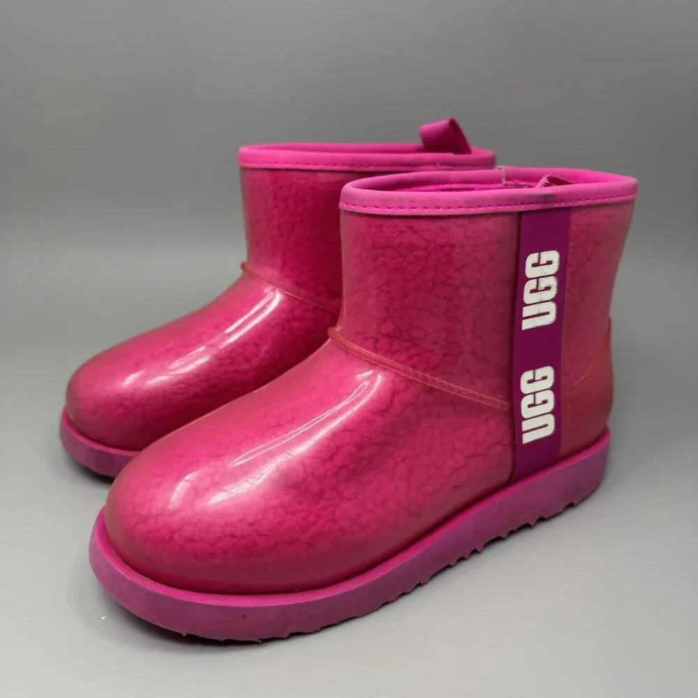 UGG Pink Rain Snow Boots Youth Girls size 4 Waterproof Clear Plastic 1112386K